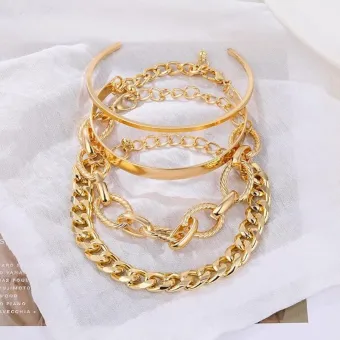 4pcs/set Golden Punk Style Exquisite Luxury Chain Bracelet